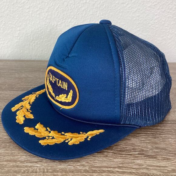 Vintage Blue Captain Snapback Hat Unisex Adjustable Nautical 80s Style - Picture 8 of 12